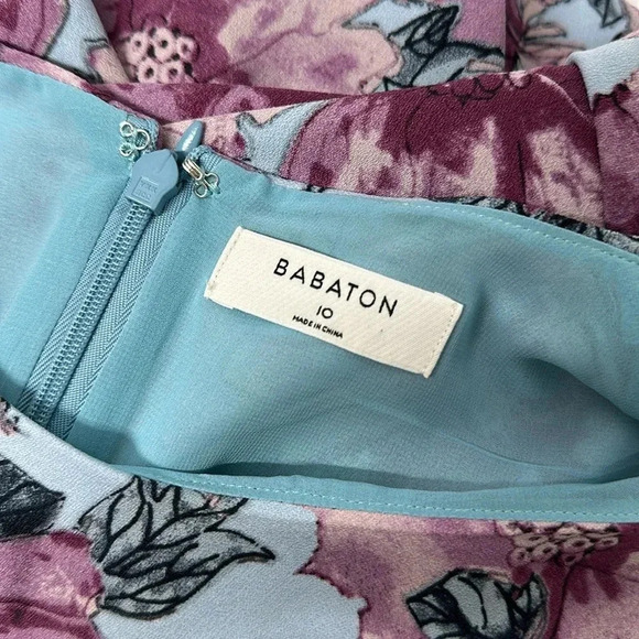 Babaton Patricio Dress Shift Mini Crepe Short Sleeve Floral Blue Purple Size 10 - Picture 8 of 10